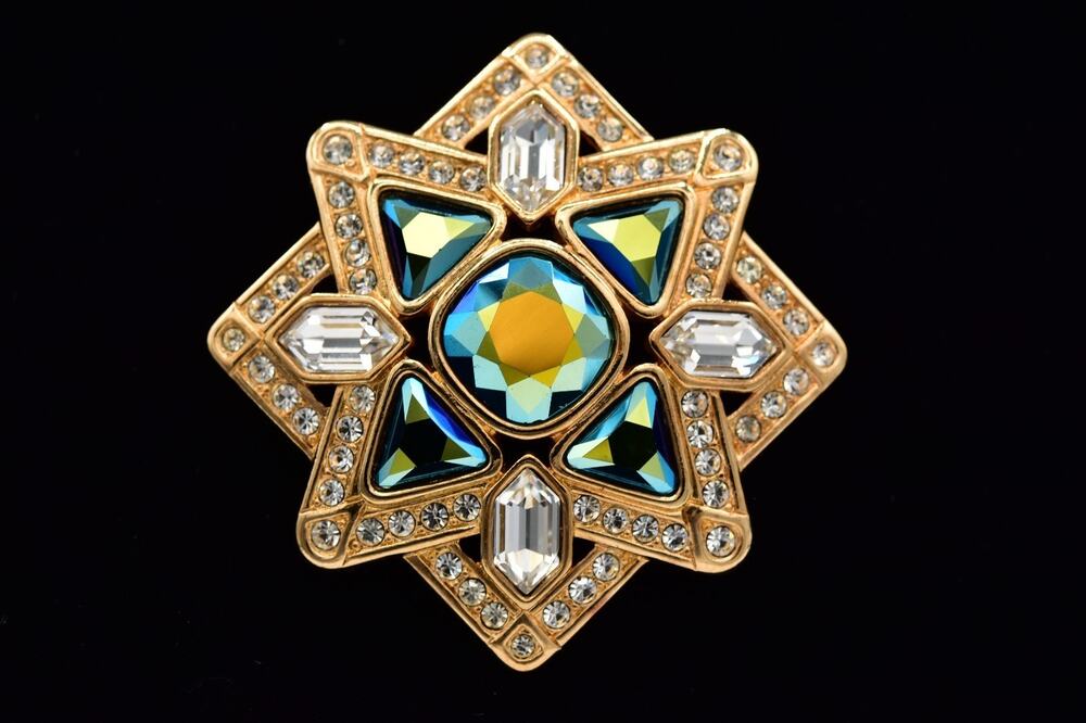 Swarovski Vintage Crystal Star Brooch Aurora Borealis AB Rhinestone Signed BinBG